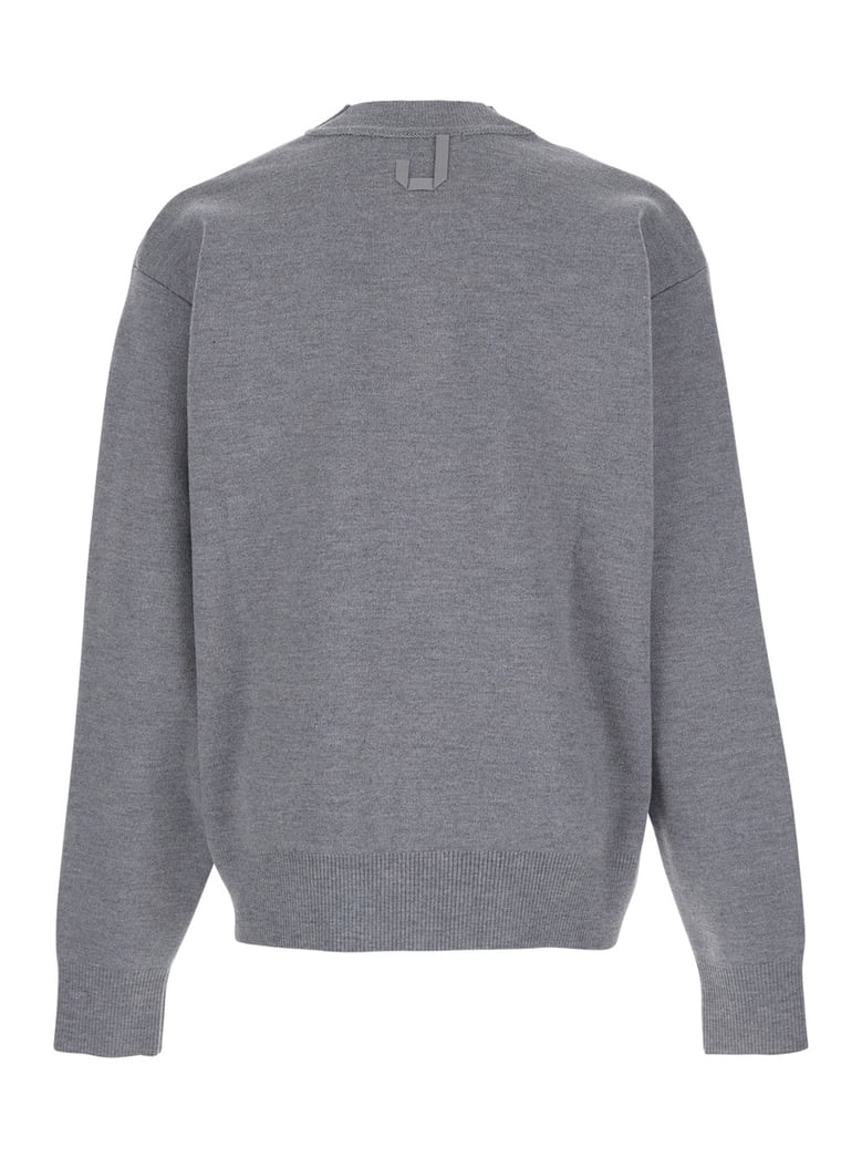grey v-neck cardigan with dropped shoulders by Selfnex
