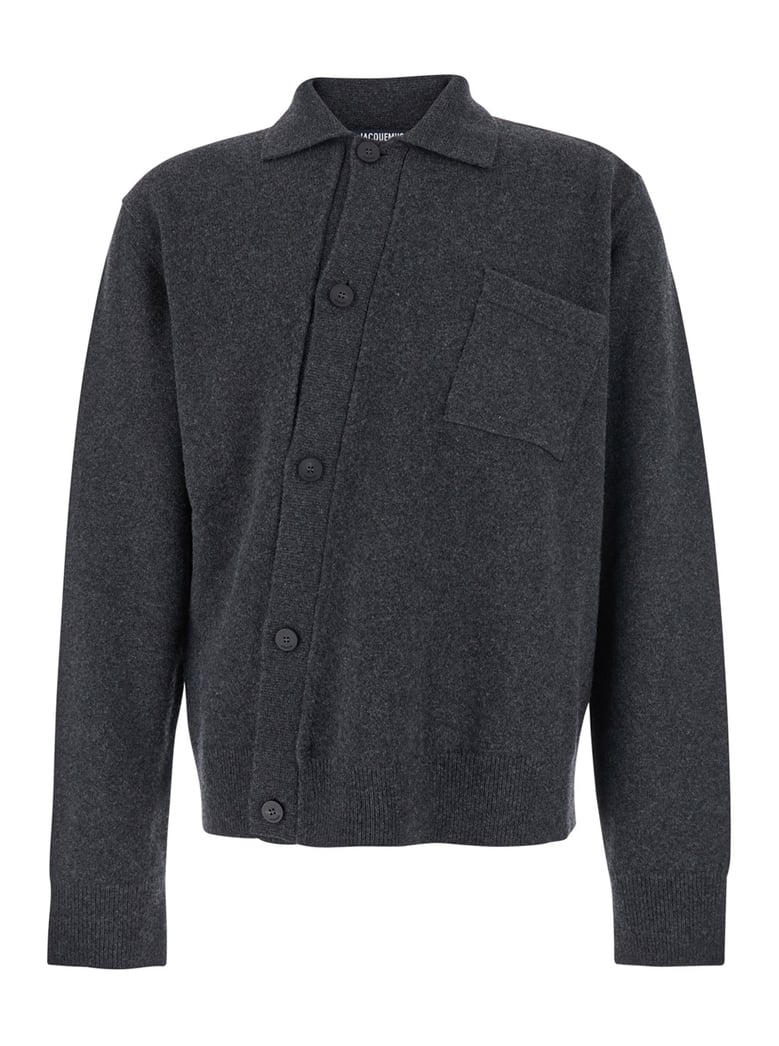 grey wool asymmetrical cardigan by Selfnex