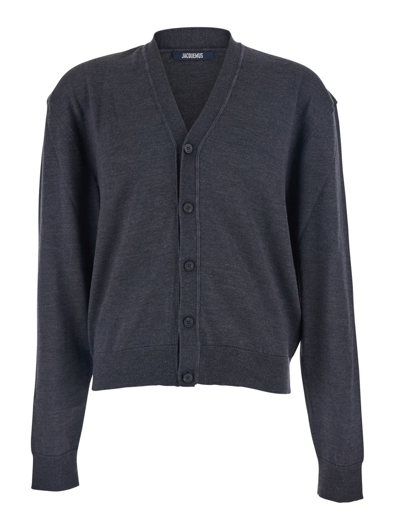 grey v-neck cardigan with logo by Selfnex