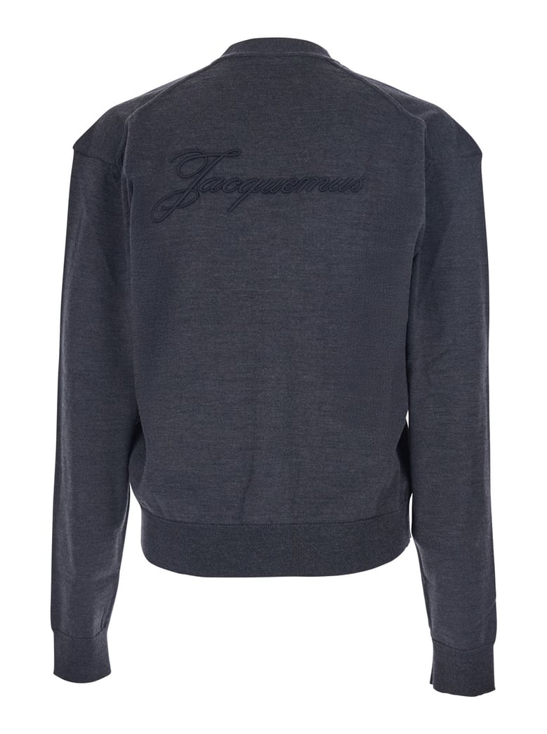 grey v-neck cardigan with logo by Selfnex