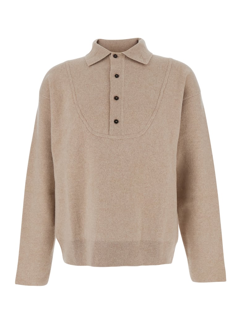 beige wool sweater with polo collar by Selfnex
