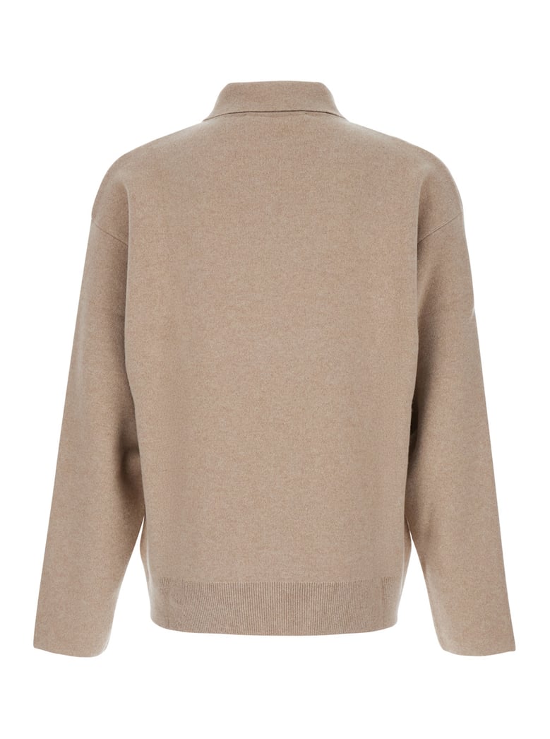 beige wool sweater with polo collar by Selfnex