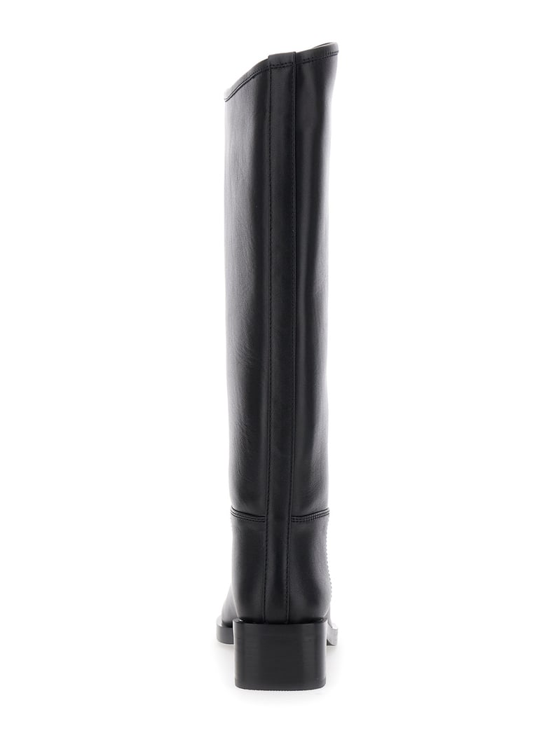 black knee high leather boots with block heel by Selfnex