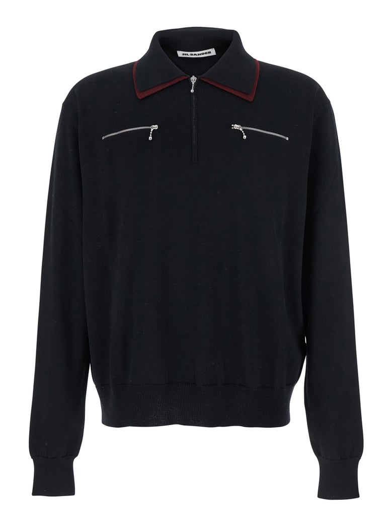 black wool sweater with classic collar by Selfnex
