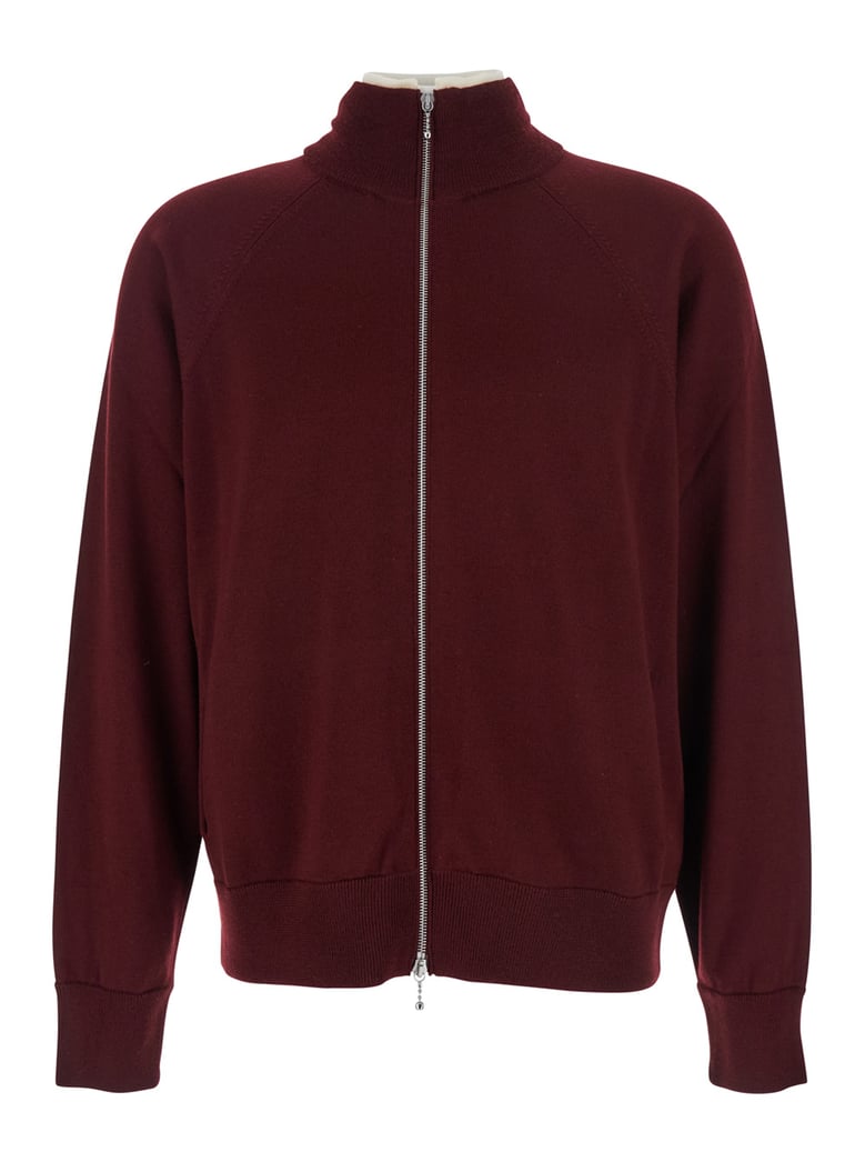 bordeaux cardigan with high neck and zip closure by Selfnex