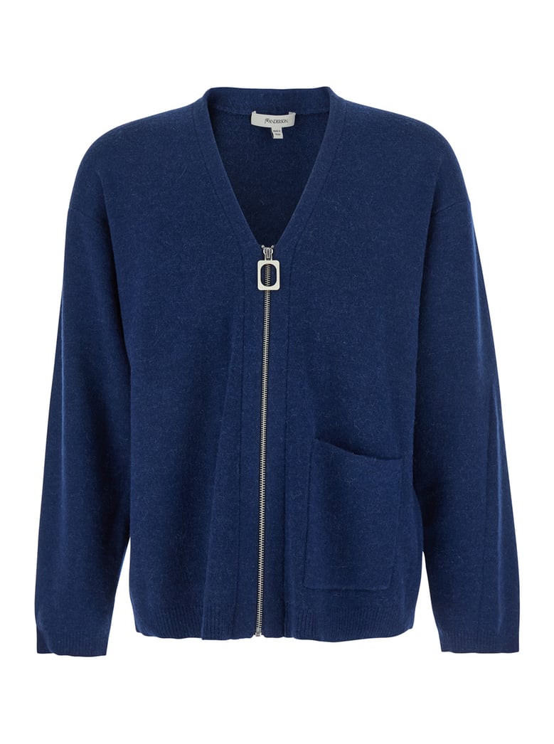 blue cardigan with v neck and zip closure by Selfnex