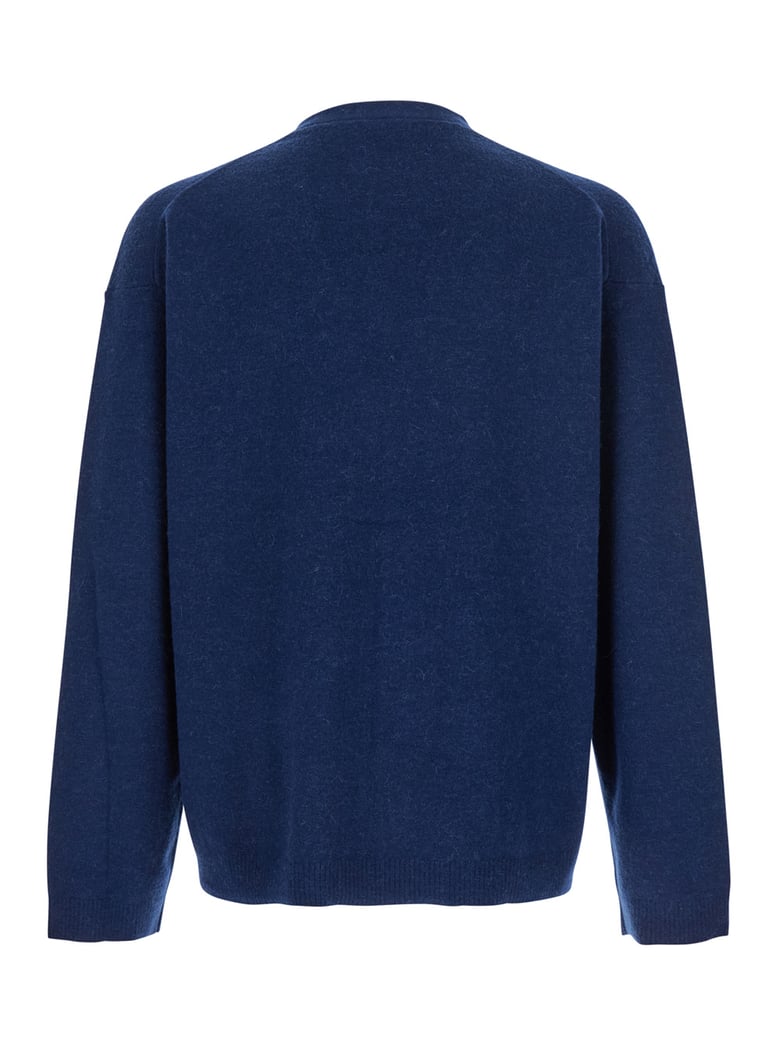 blue cardigan with v neck and zip closure by Selfnex
