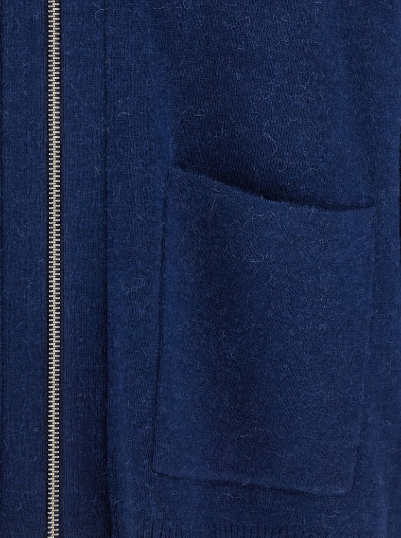 blue cardigan with v neck and zip closure by Selfnex