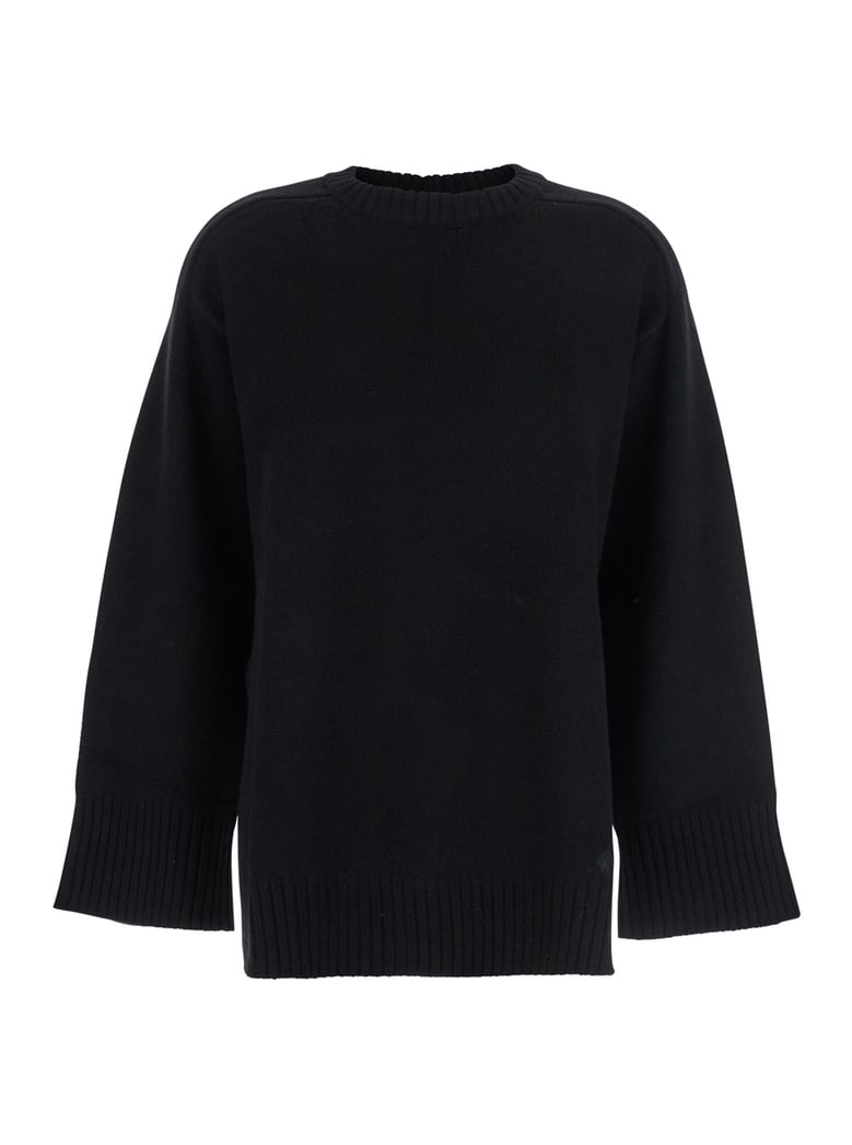 black crew neck sweater in wool by Selfnex