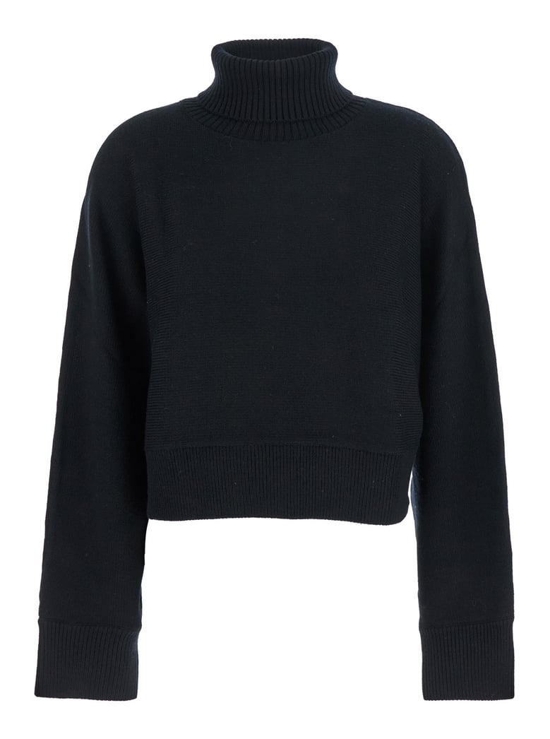 black turtleneck cropped sweater with logo by Selfnex