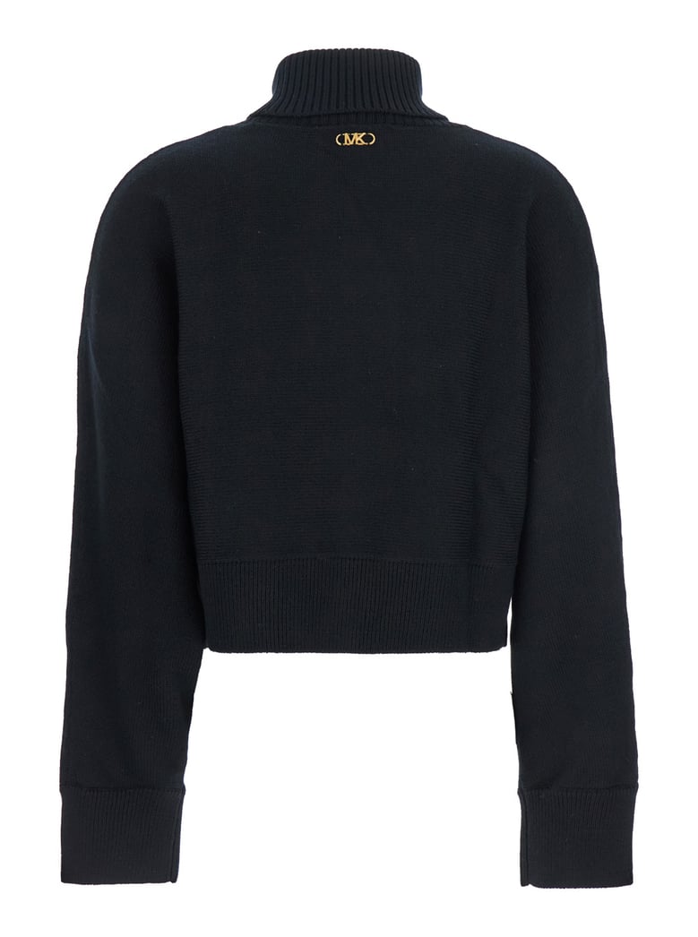 black turtleneck cropped sweater with logo by Selfnex