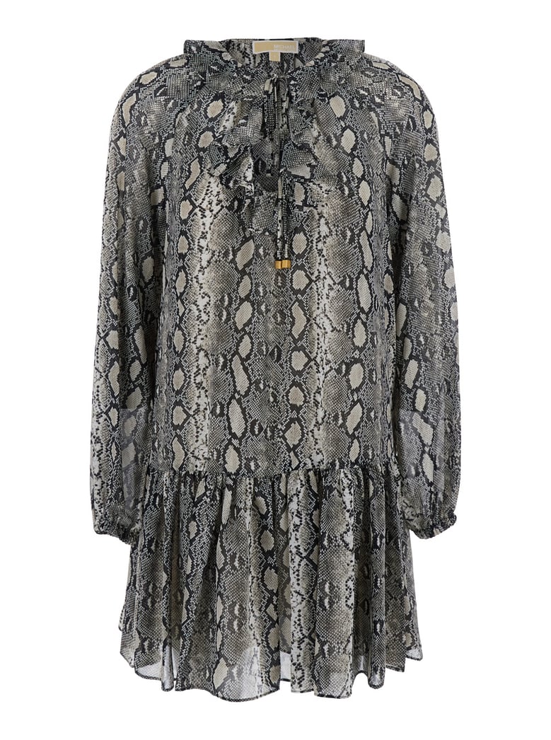 grey crewneck mini dress with snakeskin print by Selfnex