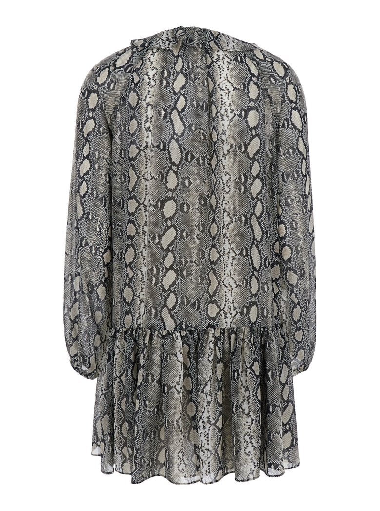 grey crewneck mini dress with snakeskin print by Selfnex