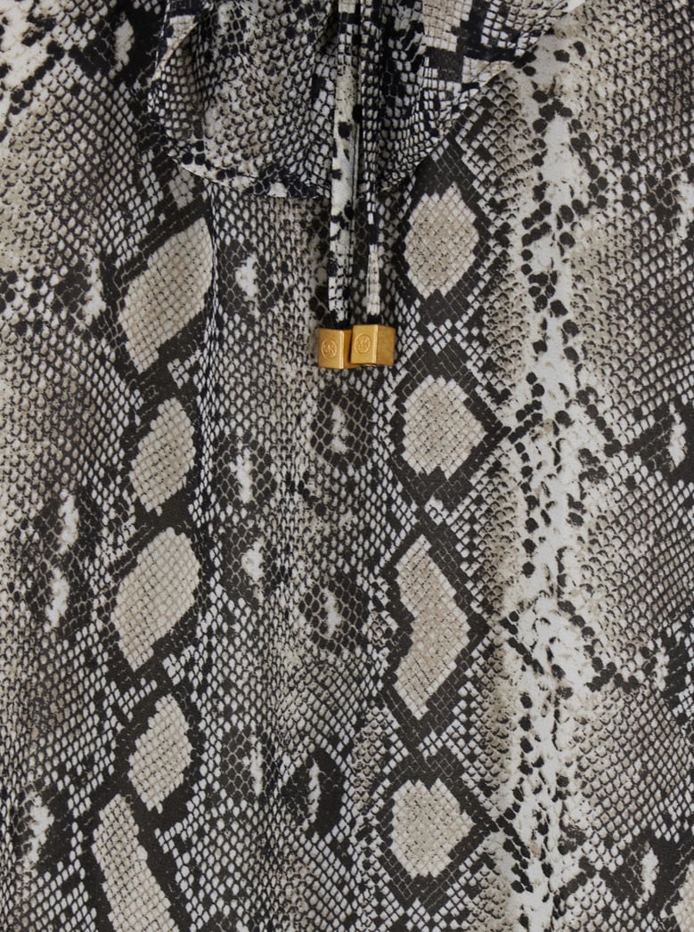 grey crewneck mini dress with snakeskin print by Selfnex
