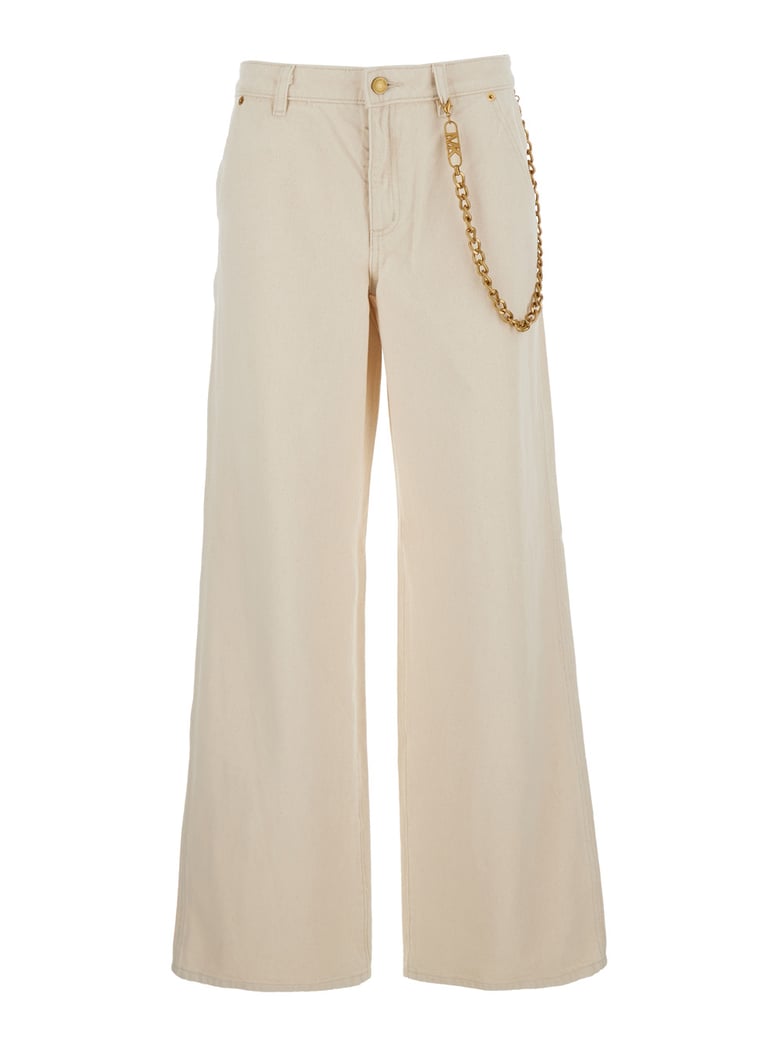 beige wide leg jeans with chain detail by Selfnex