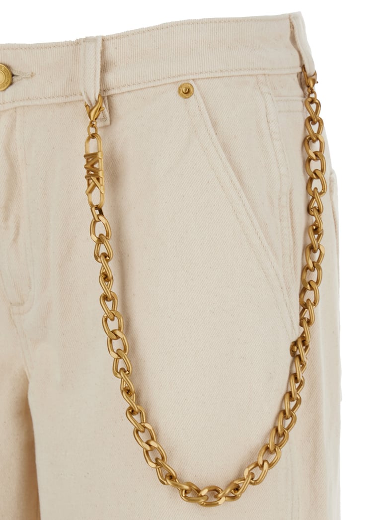 beige wide leg jeans with chain detail by Selfnex