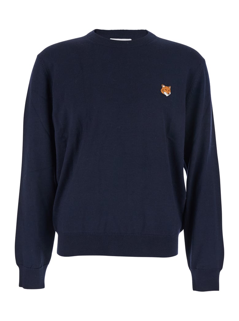 blue crew neck sweater with fox patch by Selfnex