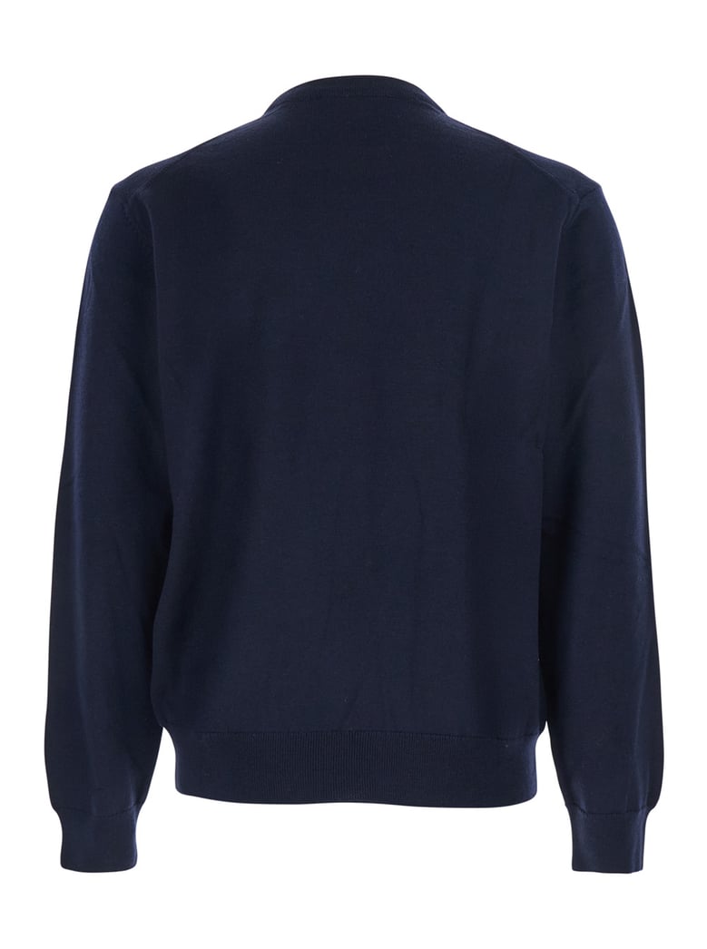 blue crew neck sweater with fox patch by Selfnex