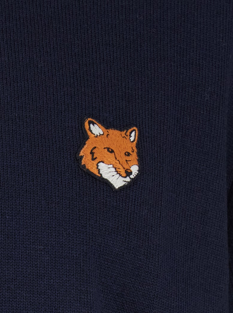 blue crew neck sweater with fox patch by Selfnex