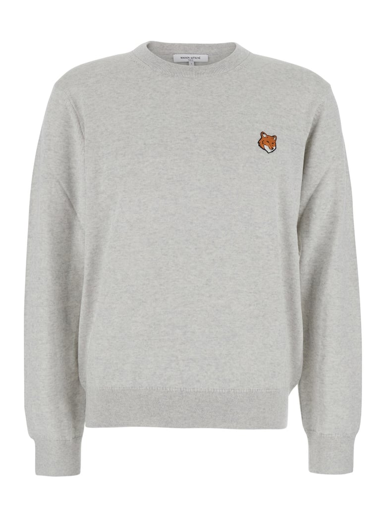 grey crew neck sweater with fox patch by Selfnex