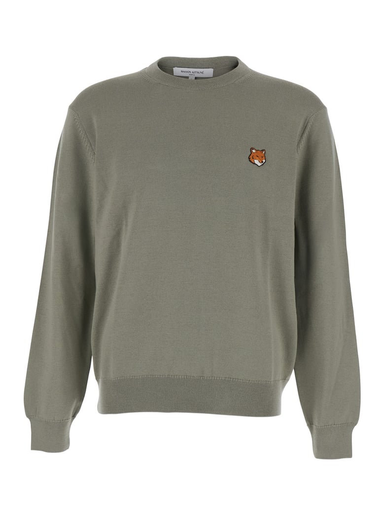 green crew neck sweater with fox patch by Selfnex