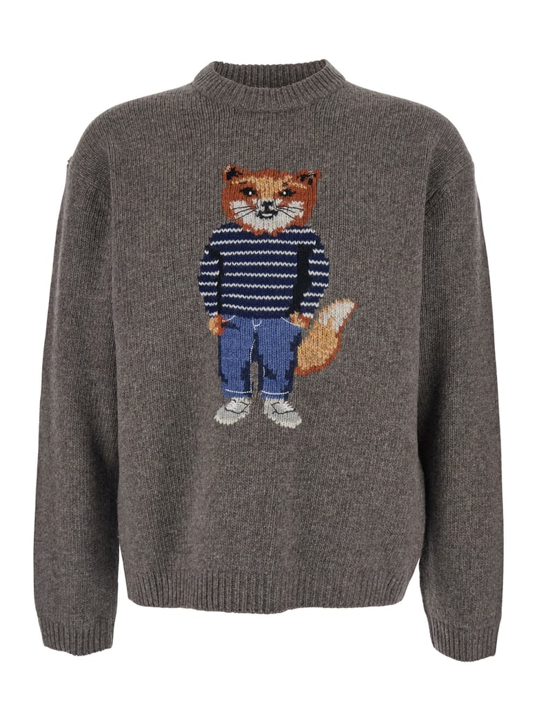 grey crewneck sweater with logo embroidery by Selfnex
