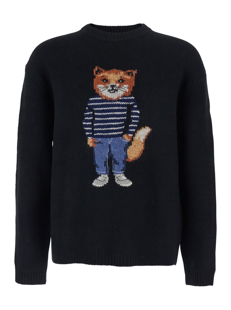 black crewneck sweater with logo embroidery by Selfnex