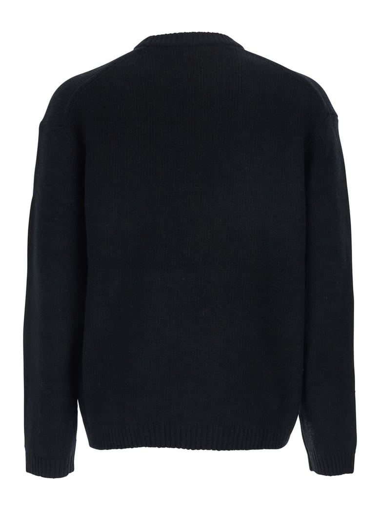 black crewneck sweater with logo embroidery by Selfnex