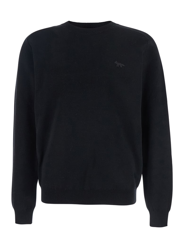 black crew neck sweater with fox patch by Selfnex