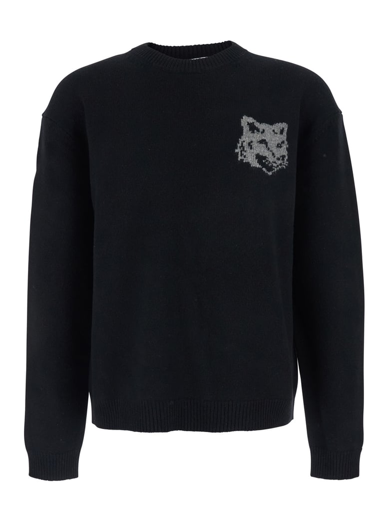 black crewneck sweater with logo embroidery by Selfnex