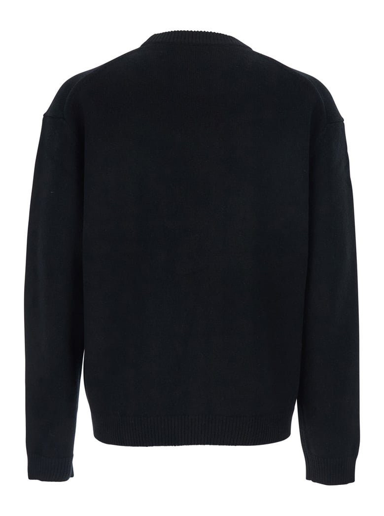 black crewneck sweater with logo embroidery by Selfnex