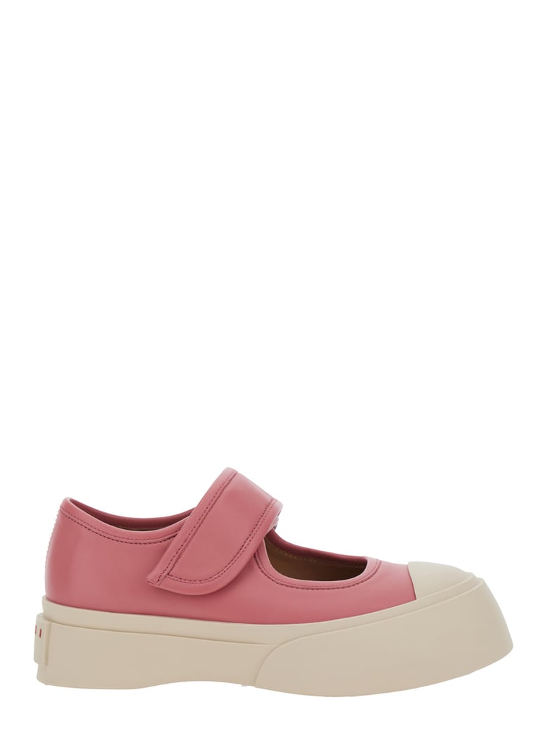 pink leather sandals with touch-strap closure by Selfnex