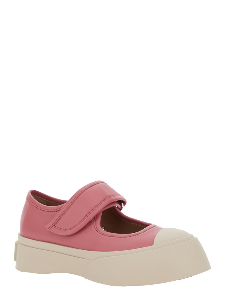 pink leather sandals with touch-strap closure by Selfnex