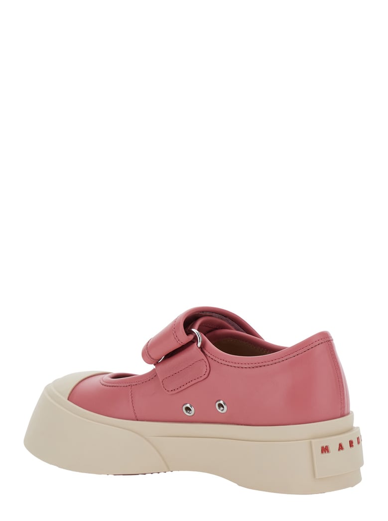 pink leather sandals with touch-strap closure by Selfnex
