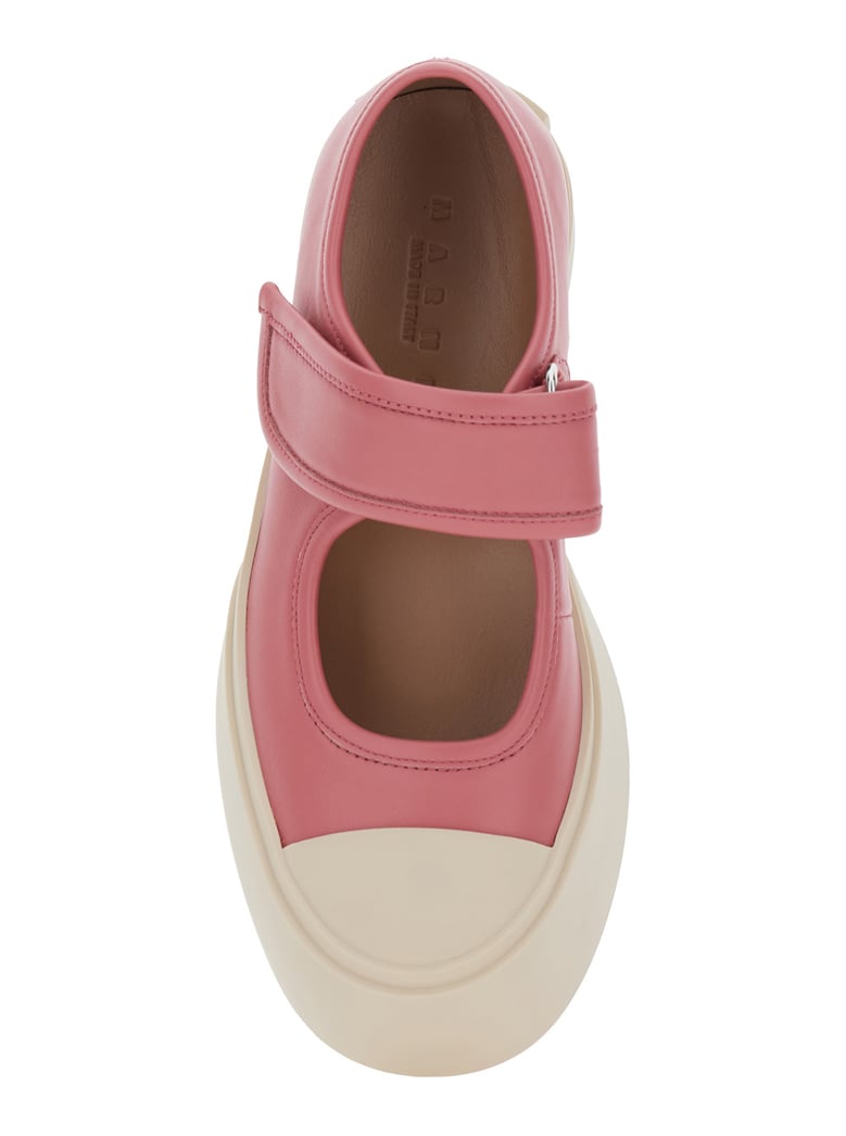 pink leather sandals with touch-strap closure by Selfnex