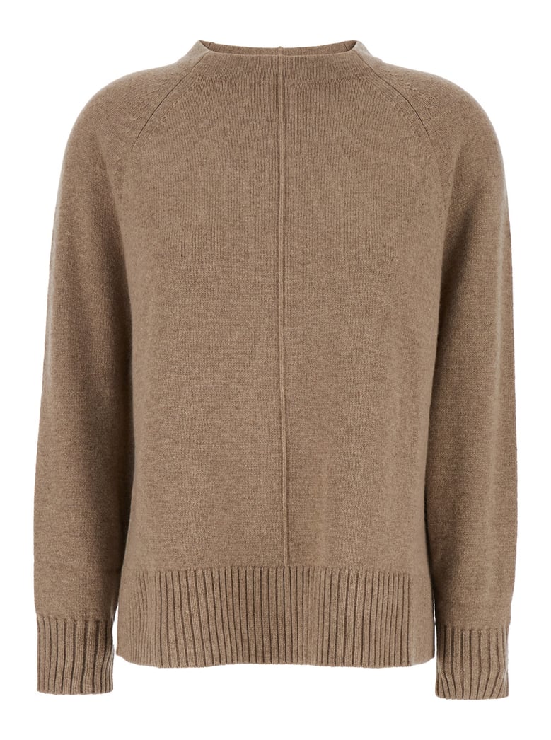 beige crewneck cashmere sweater with detail by Selfnex
