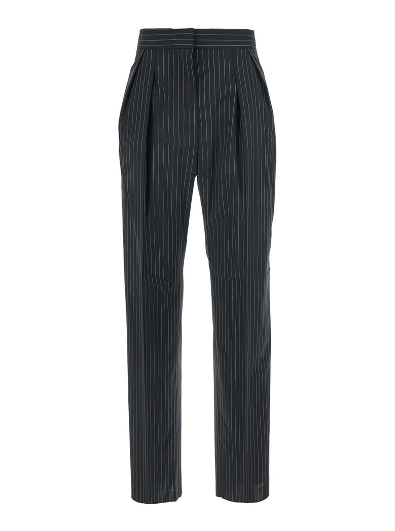 black pants with concealed closure and stripes by Selfnex