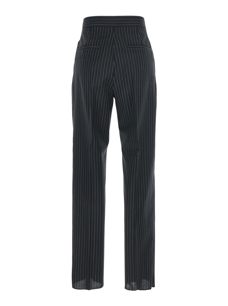 black pants with concealed closure and stripes by Selfnex