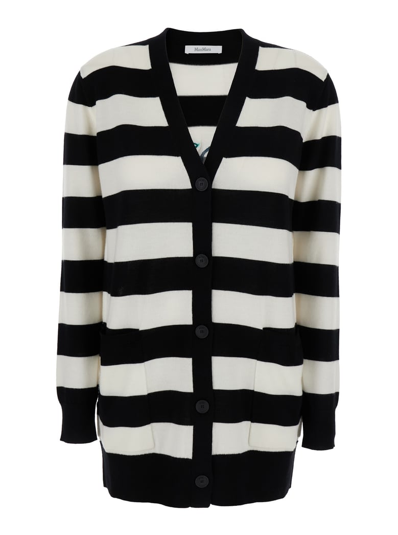 black and white wool cardigan with embroidery by Selfnex