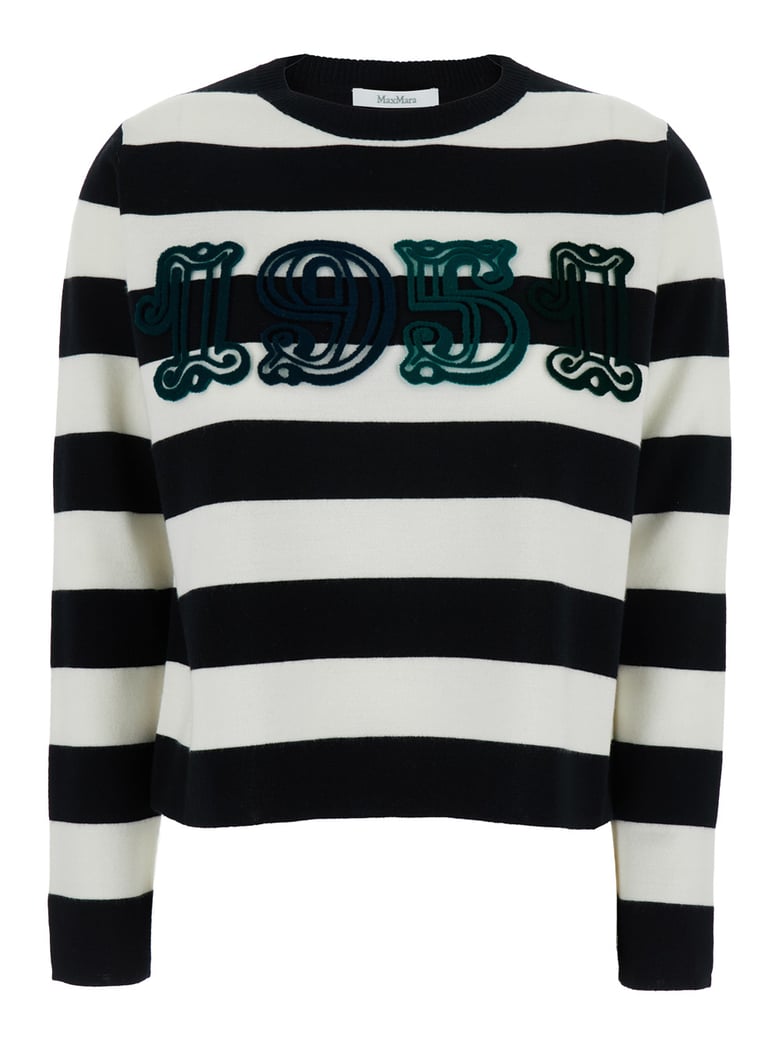 black and white crewneck sweater with embroidery by Selfnex