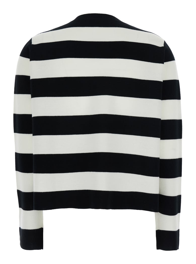 black and white crewneck sweater with embroidery by Selfnex