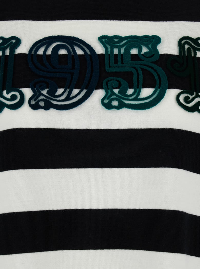 black and white crewneck sweater with embroidery by Selfnex