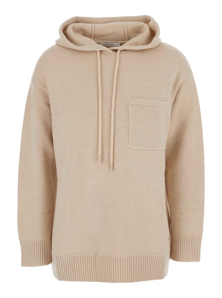 beige sweater with drawstring hood by Selfnex