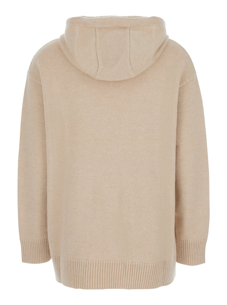 beige sweater with drawstring hood by Selfnex