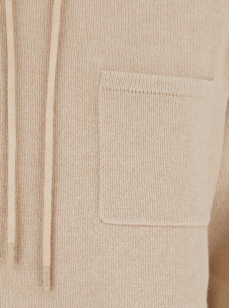 beige sweater with drawstring hood by Selfnex