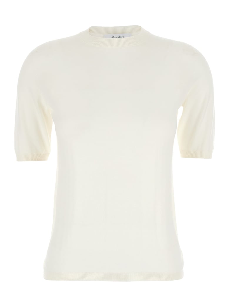 white crewneck wool sweater with short sleeves by Selfnex