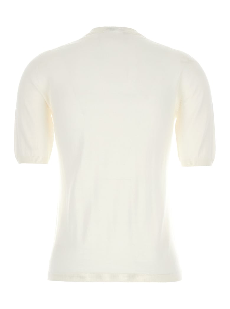 white crewneck wool sweater with short sleeves by Selfnex