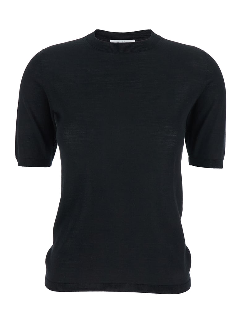 black wool crewneck sweater with short sleeves by Selfnex