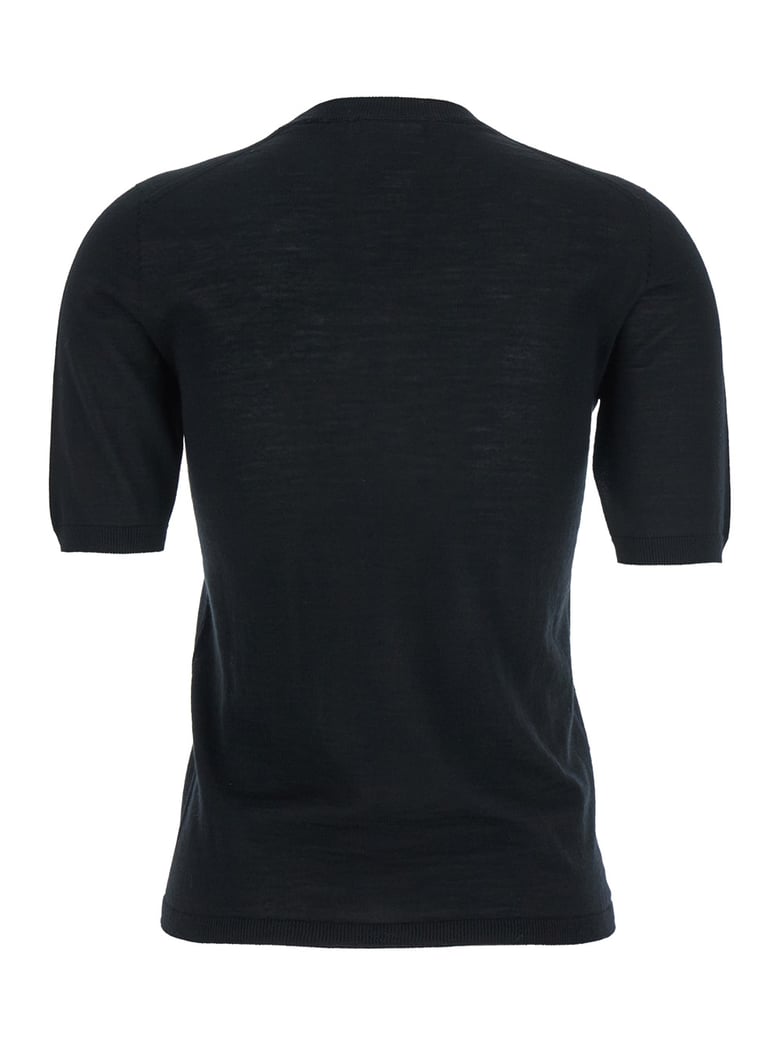 black wool crewneck sweater with short sleeves by Selfnex