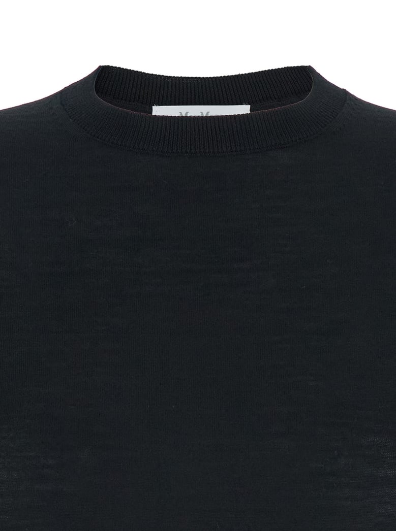 black wool crewneck sweater with short sleeves by Selfnex